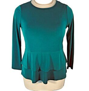 Susan Graver - Women's M Tunic Top Teal Green Long Sleeve Round Neck